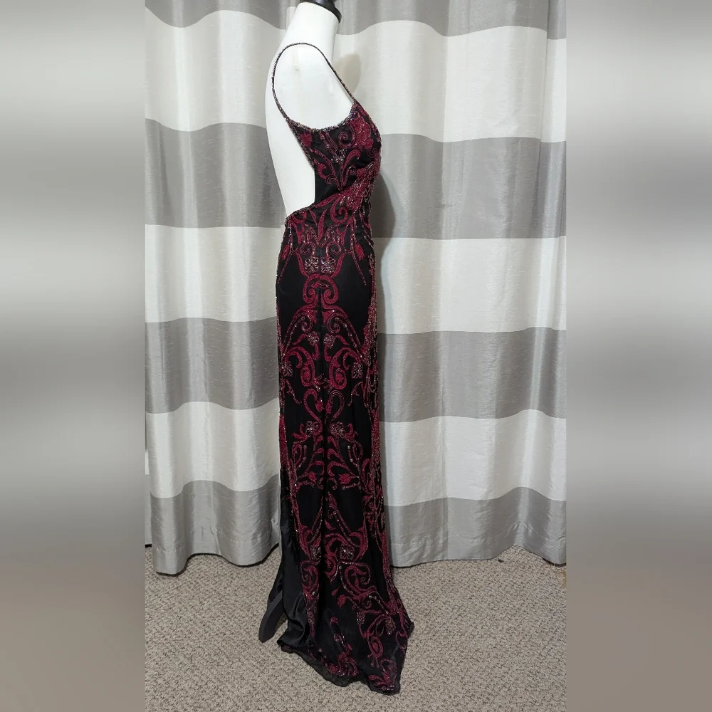 Mia Bella Couture Stunning Beaded Embroidered Open Back Silk Evening Gown - Picture 6 of 16